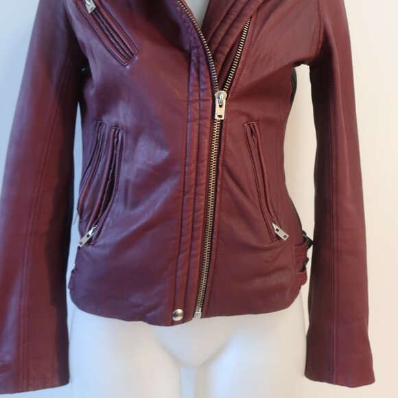 Womens Iro Han Wine Lamb Leather Full Zip Moto Jacket 40 US/L - Picture 5 of 16